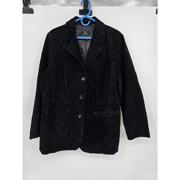 Dennis Basso Size 1X Womens Black Genuine Leather Suede Jacket Button Up - Picture 2 of 6